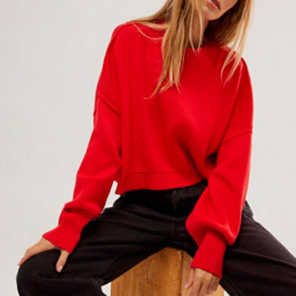 Free People Red Cowl Neck Sweater